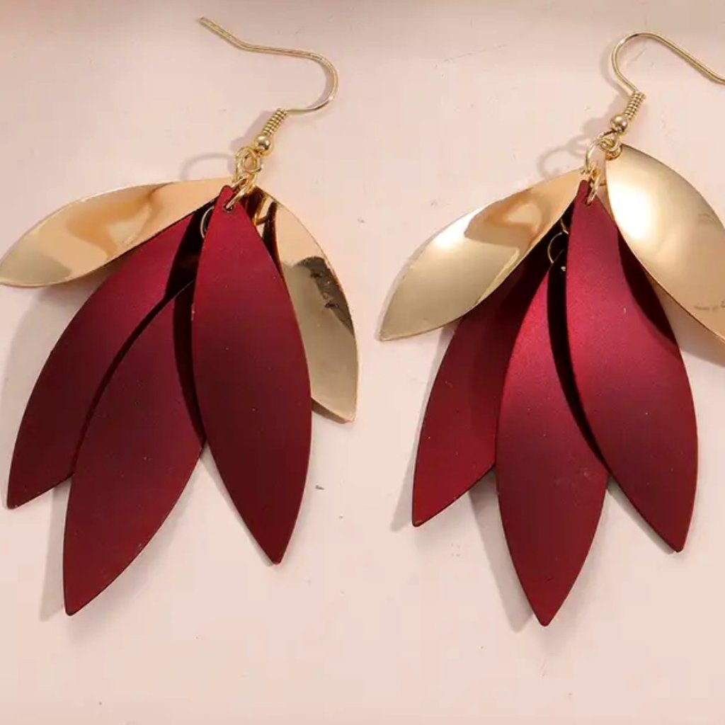 Multi Layer Leaf Design Dangle Earrings